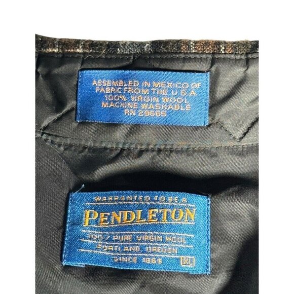 Vintage Pendleton Mens Sz XL Brown Gray Plaid 100% Wool Button Up Long Slv Shirt - Picture 4 of 9